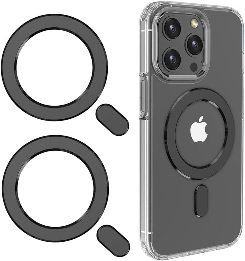 Metal Rings,Ultra-Thin(0.4mm) for MagSafe Sticker,Magnetic Adapter,Phone Cases&Wireless Charger,Compatible with iPhone 16/15/14/13,Galaxy S24/S23/S22/Kindle (Black 2PCS Magnet Rings)